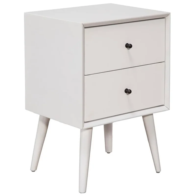 Alpine Furniture Flynn Mid Century Modern Nightstand 18 W x 15 D x 26 H White