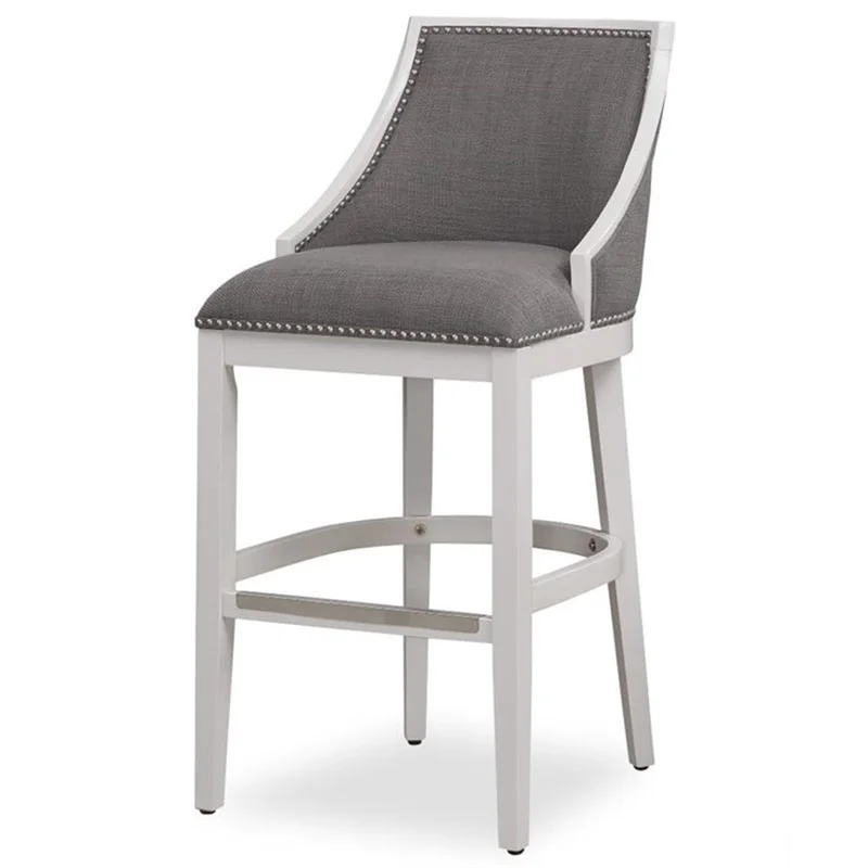 American Woodcrafters Keller 30 Bar Stool in White with Gray Fabric