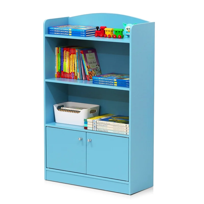 Furinno Lova Bookshelf with Storage Cabinet 2-Shelf with Doors Light Blue