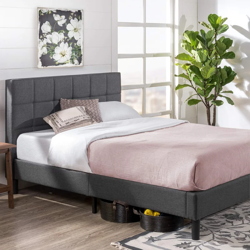 ZINUS Lottie Upholstered Platform Bed Frame Mattress Foundation Wood Slat Support No Box Spring Needed Easy Assembly Grey