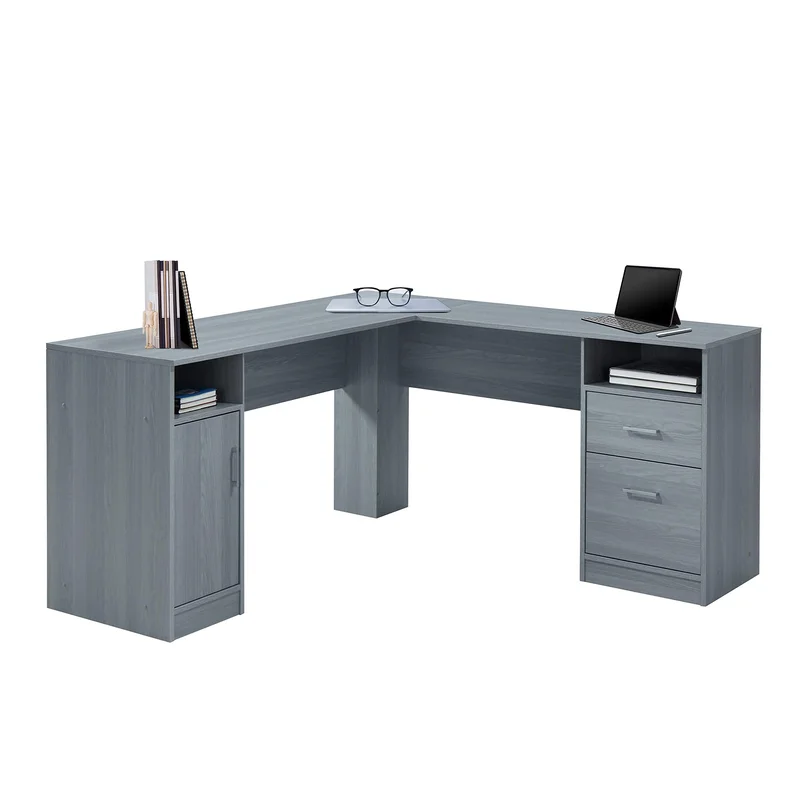 Techni Mobili Functional L-Shaped Computer Desk with storage L is 59.5 wide x 59.5 Long Grey