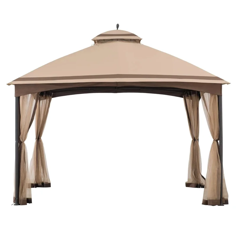 10.5 ft. x 13 ft. Tan and Brown 2-tier Steel Gazebo