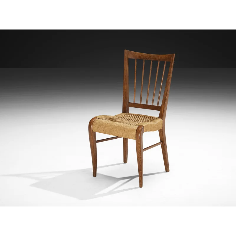 1940s French Dining Chair in Chestnut and Rush