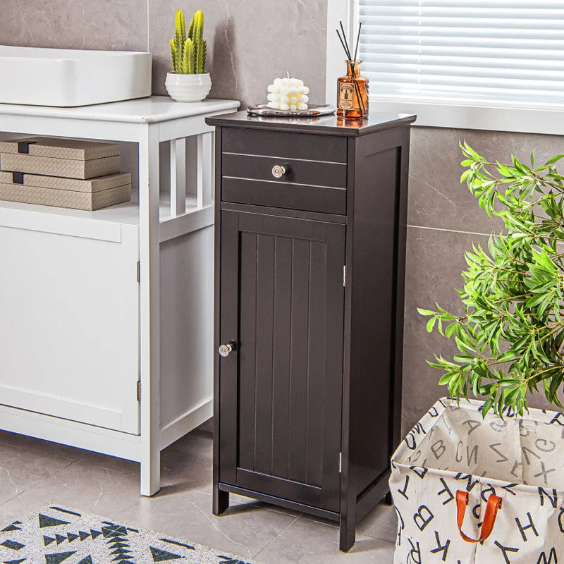 Wooden Bathroom Floor Storage Cabinet with Drawer and Shelf
