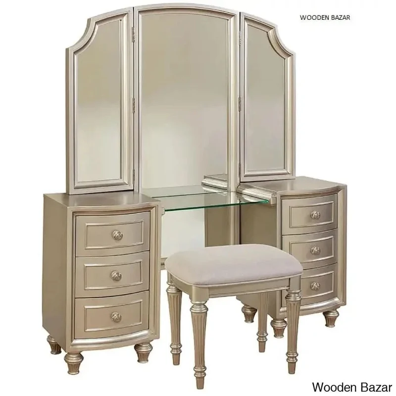Wason Vanity Dressing Table with Mirror - Wooden Bazar