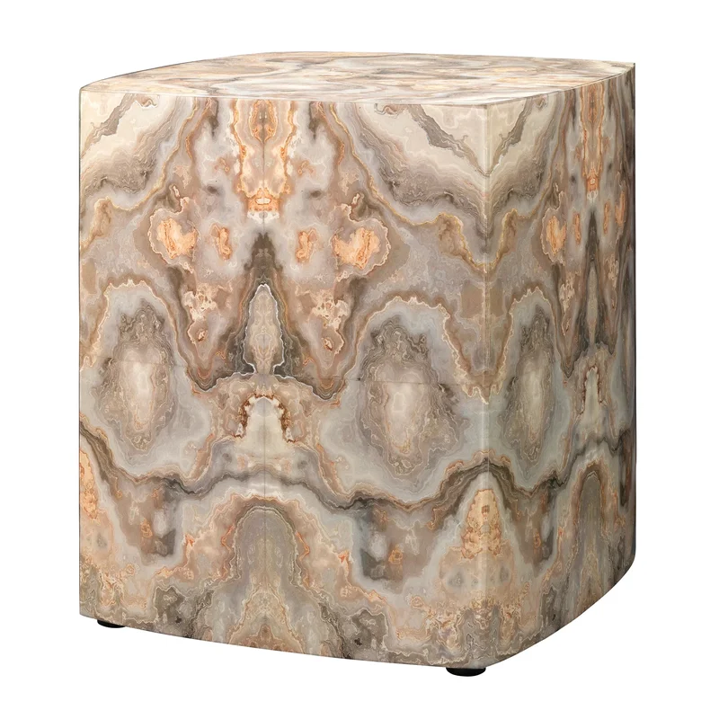 Ink Blot Faux Marble Side Table Cream