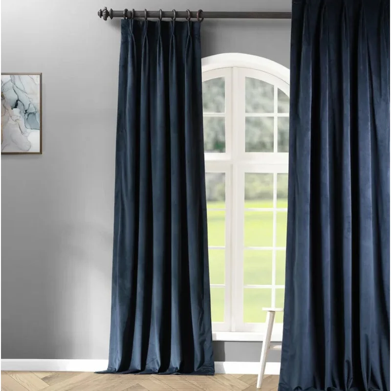 Balone French Pleat Signature Velvet Curtains_Midnight Blue