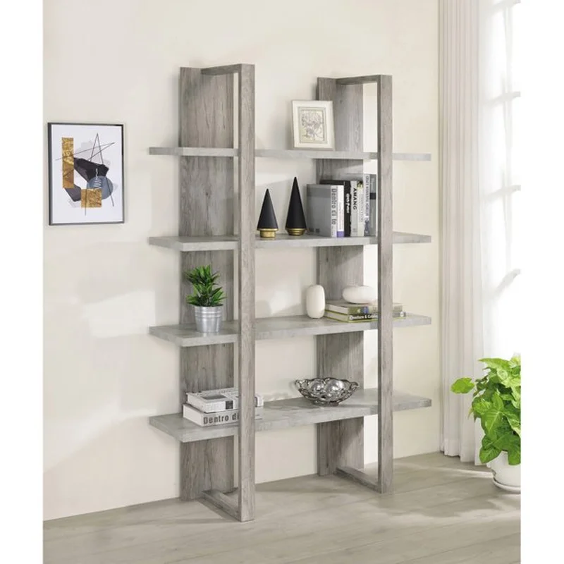 Bookcase with 4 Full-length Shelves Grey Driftwood And Cement