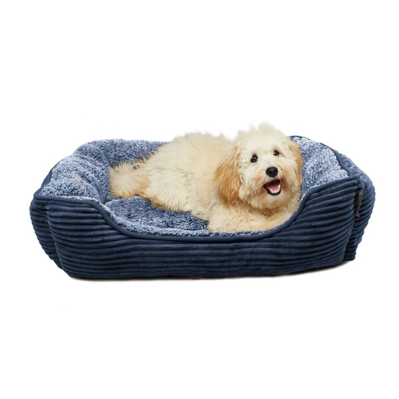 Navy Stahlman Super Plush Corduroy Sherpa Cuddler Pet Bed