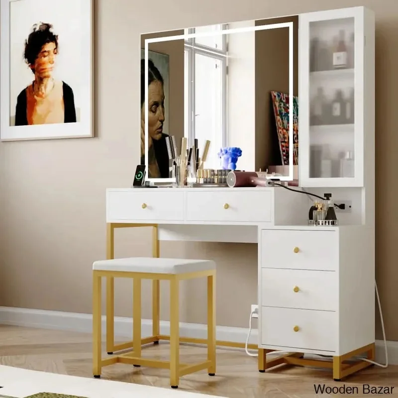 Quin Vanity Dressing Table with lighted mirror with stool
