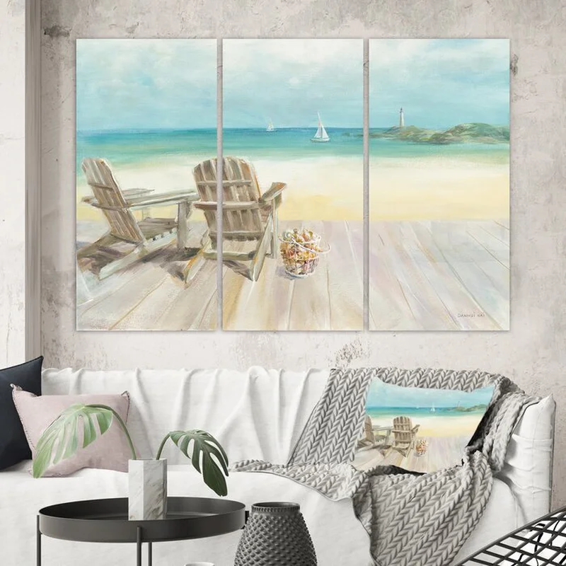 Seaside Morning No Window - 3 Piece Wrapped Canvas Painting