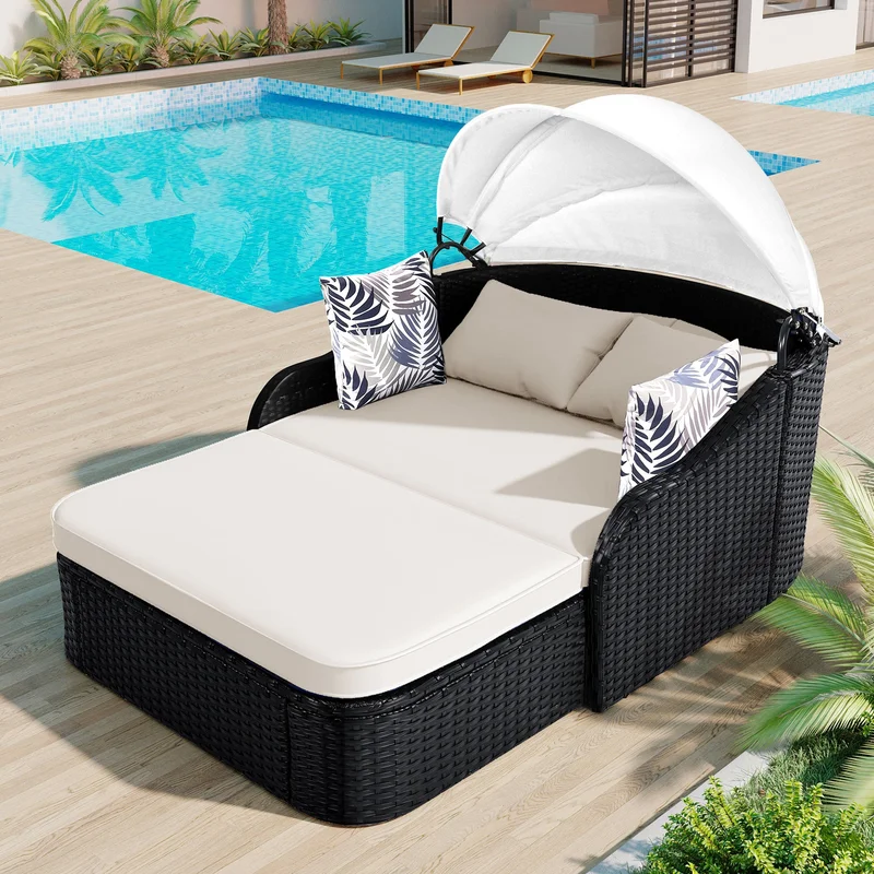 Walker Edison | Sleek Outdoor Sunbed with Adjustable Canopy