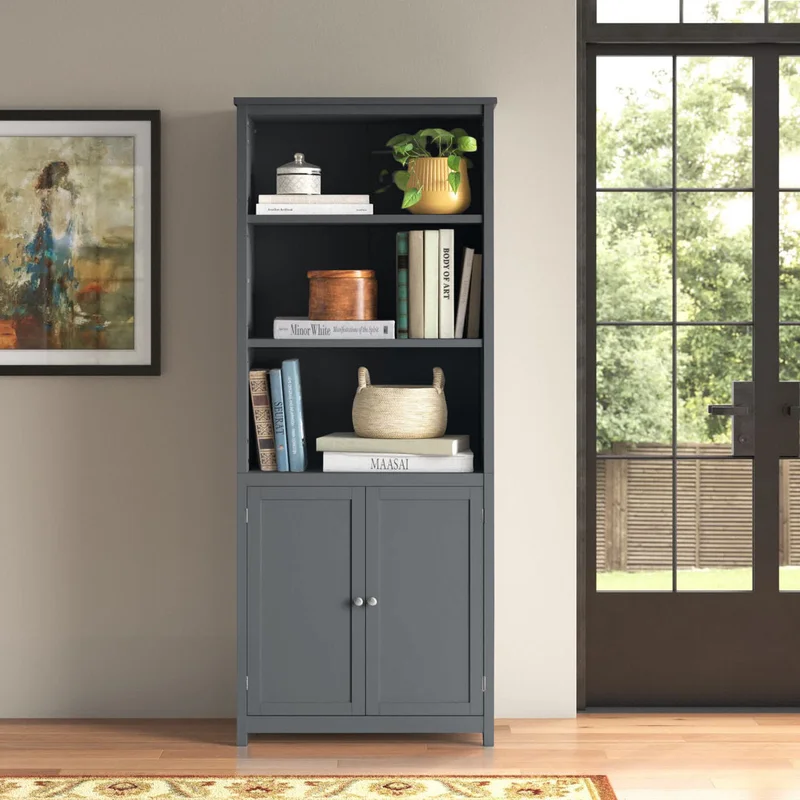 Aydan 71.5" H x 29" W Standard Bookcase Three Posts Color: Gray