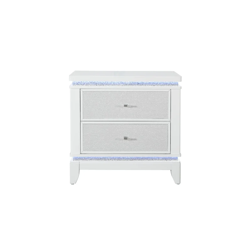 Alina White Nightstand With Led And Usb | Global Furniture USA