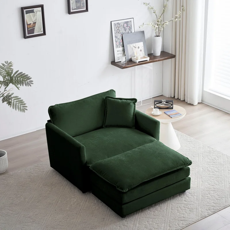 Walker Edison | Chenille Cloud Accent Chair with Ottoman Set
