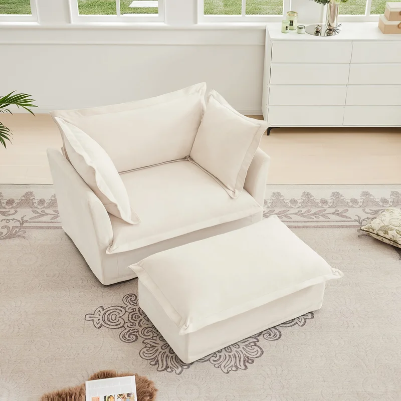 Walker Edison | Removable Slipcovered Accent Chair with Ottoman
