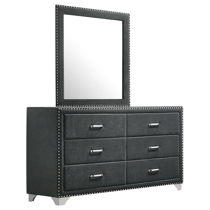 Aiko 6-drawer Upholstered Dresser with Mirror GreyGrey