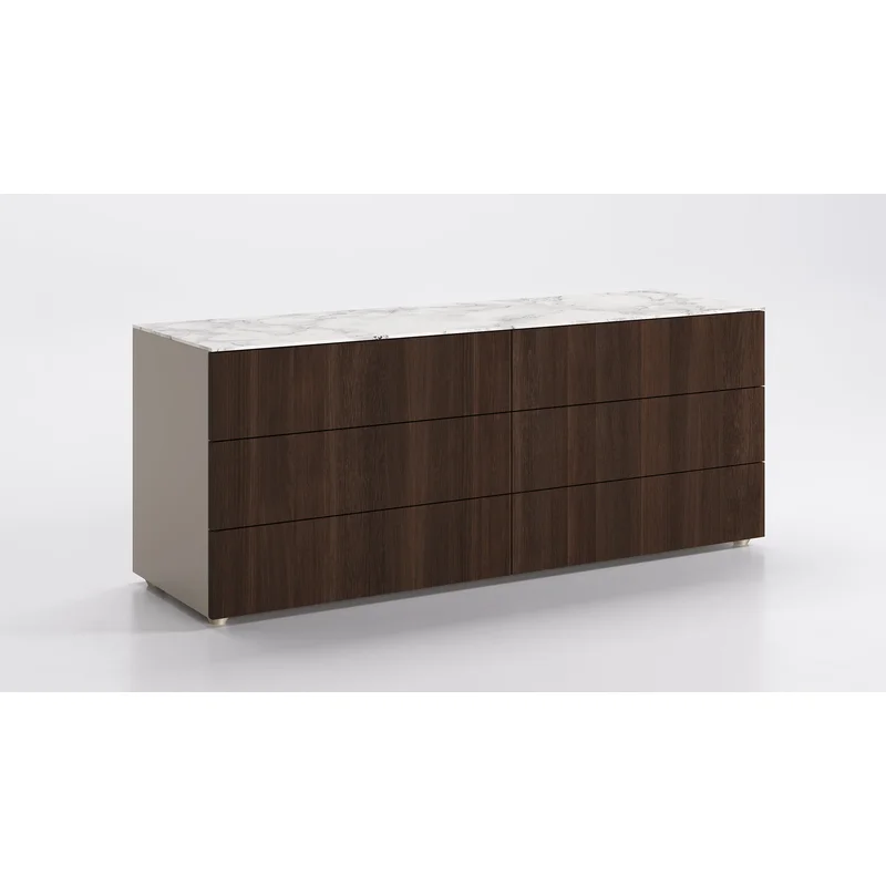Universal 6 Drawer Dresser Taupe Smoke Silk White Marble