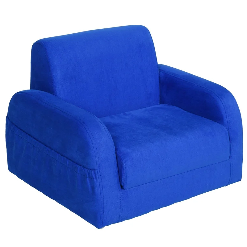 2 In 1 Kids Sofa Chair Bed with Soft Flannel and Foam - Blue