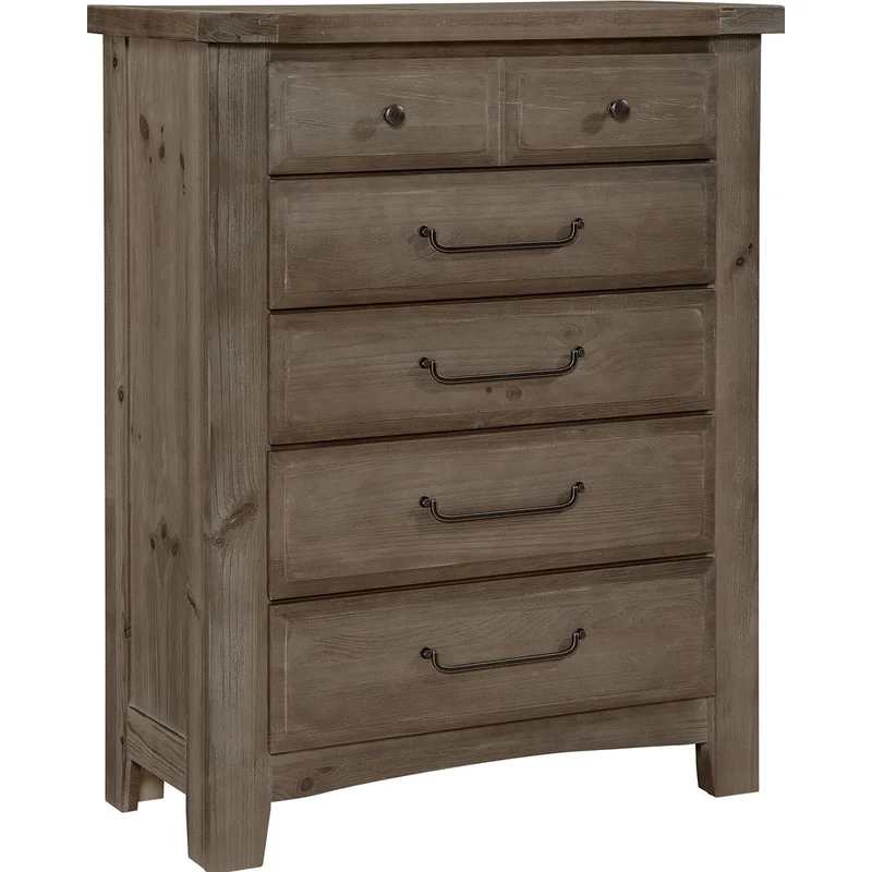 Vaughn-Bassett Sawmill 5 Drawer Chest in Saddle Grey