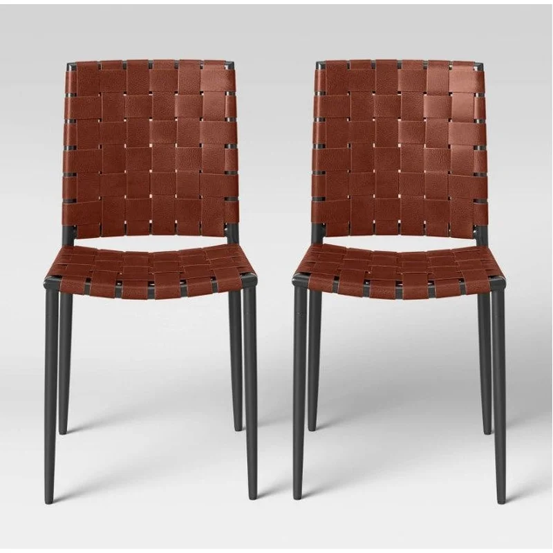 Wellfleet Woven Leather Metal Base Dining Chair (Set of 2)