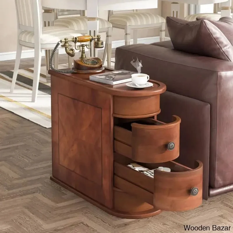 Wooden Bazar 23.62'' Tall Floor Shelf 2 - Drawer End Table