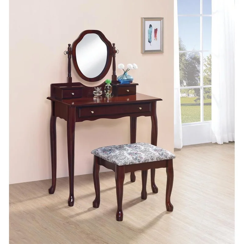 2-piece Vanity Set With Upholstered Stool - Brown