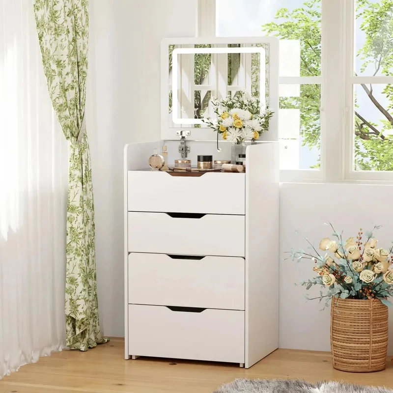 3 In 1 Vanity Desk With Flip Top Mirror And Comfortable Bench