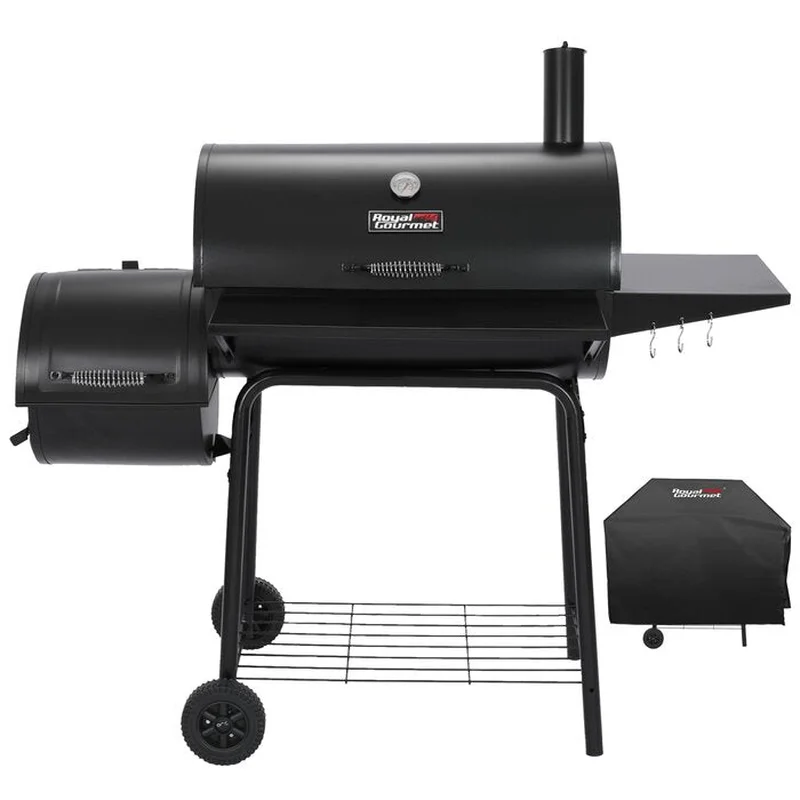 30" Barrel Charcoal Grill with Smoker Side Table and Cover