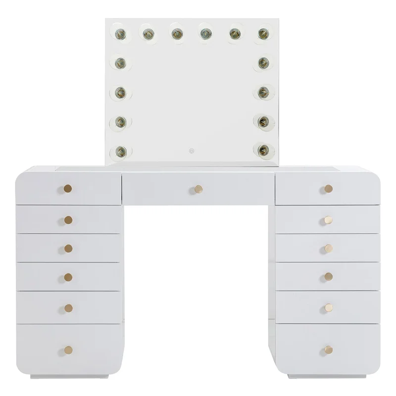 TOV Furniture Hollywood White Vanity Desk with Mirror