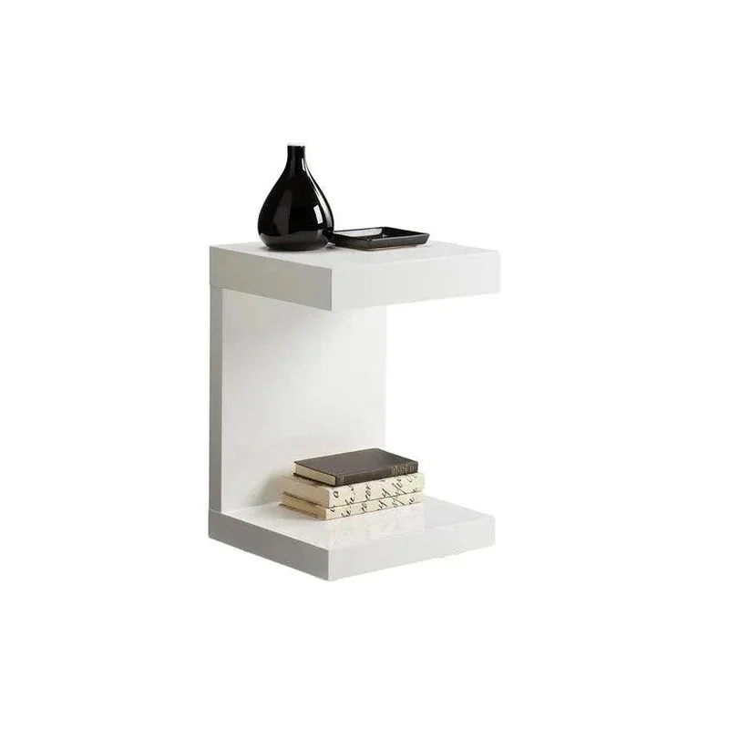 Bachelor End Table High Gloss White Hidden Drawer