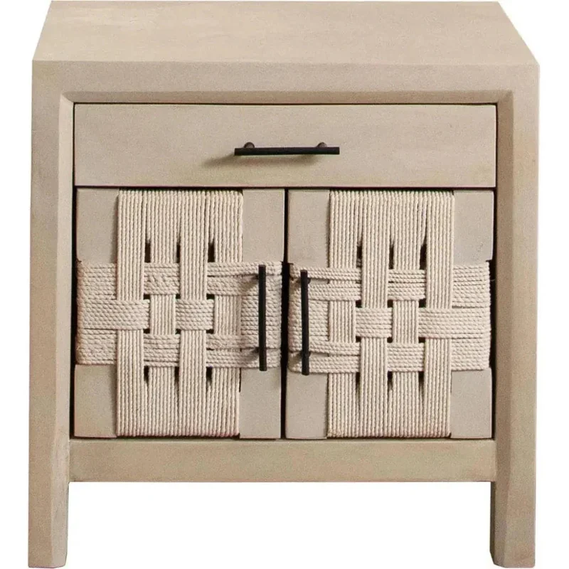 Palm Solid Wood 2-Door 1-Drawer End Table Natural