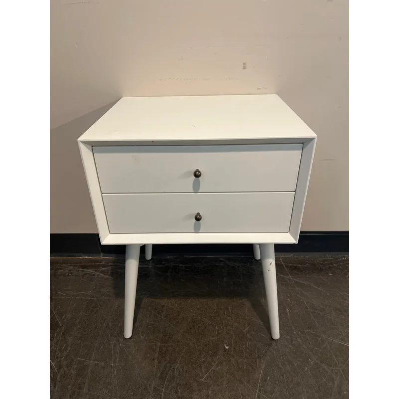 Williams Sonoma Mid-Century 2-Drawer Nightstand White Lacquer