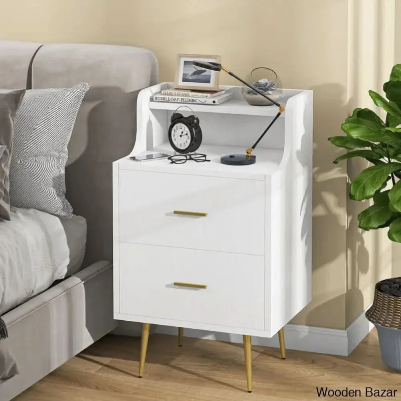 Wooden BAzar Ealidh 32.7'' Tall 2 - Drawer Nightstand in White