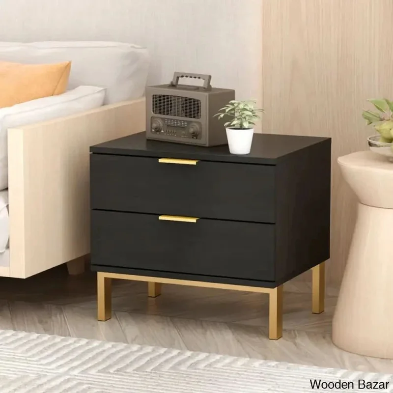 Wooden Bazar Flavian 17.9'' Tall 2 - Drawer Nightstand in Black