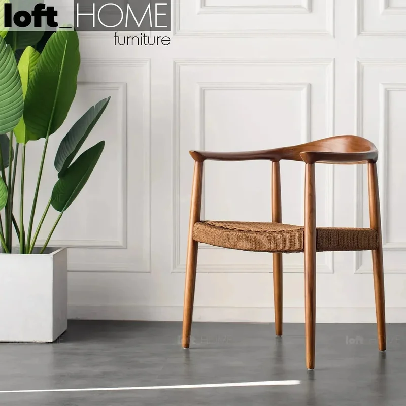 [Clearance] Japandi Wood Woven Rope Dining Chair KENNEDY Walnut