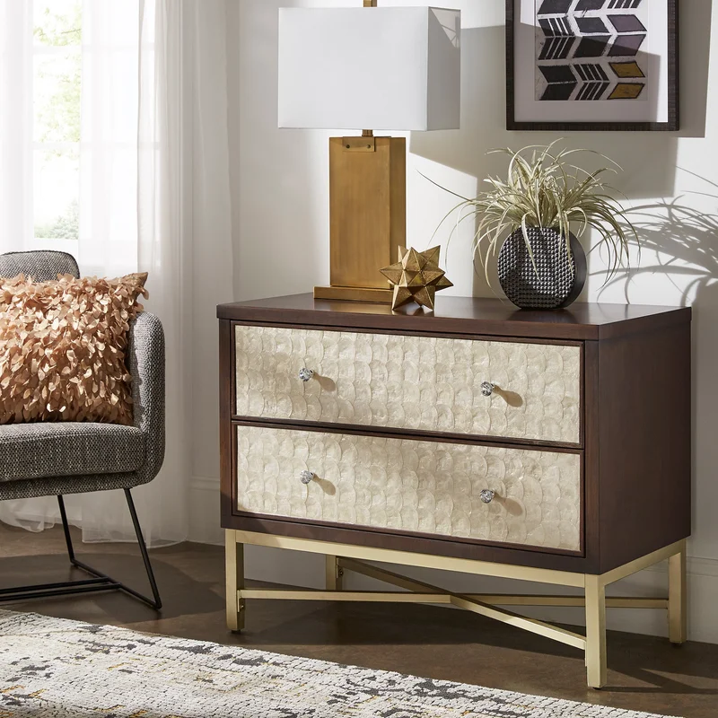 Accent End Table with 2 Shell Front Drawers - 37.99" Wide