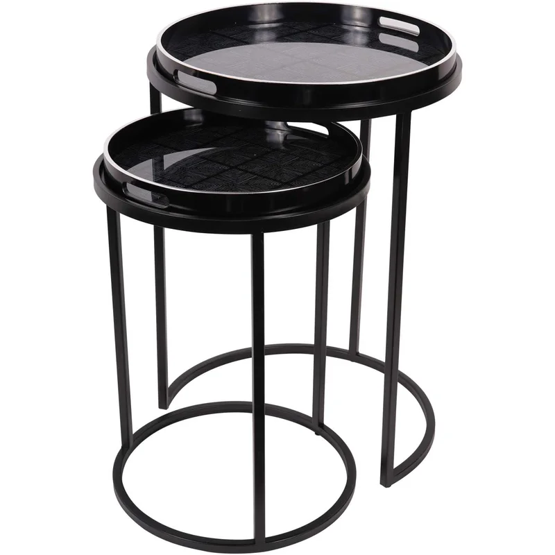 Set of 2 Midnight Black Squares Pattern Side Tray Tables