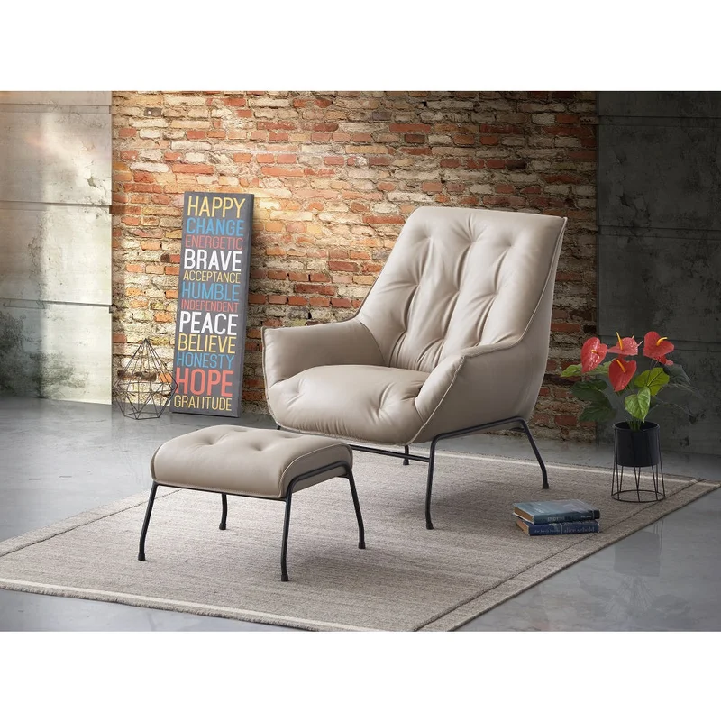 Zusa Accent Chair & Ottoman AC02381 Khaki Top Grain Leather | Acme