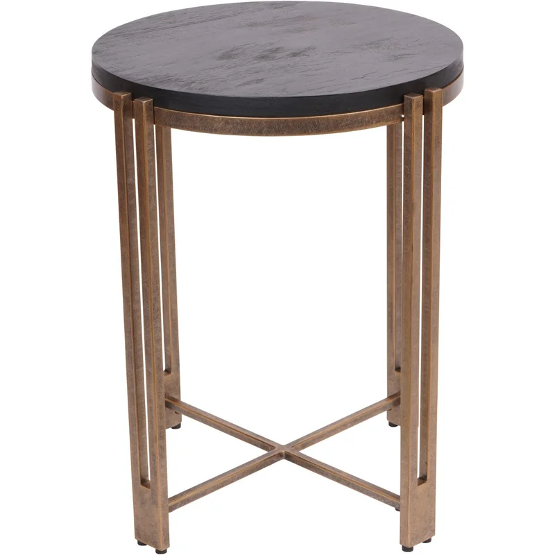 Dalston Black Sandblasted Wood & Champagne Round Side Table