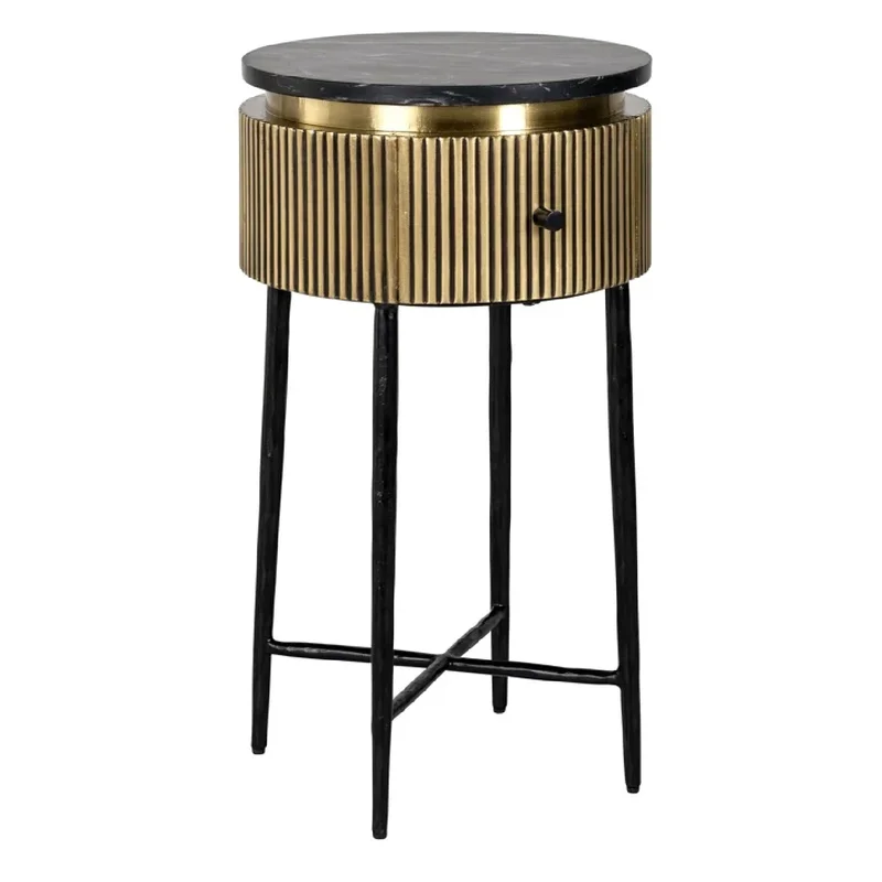 Round Marble 1-Drawer Side Table | Richmond Interiors Ironville
