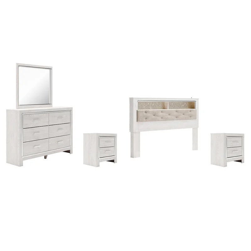 Altyra King Bookcase Headboard Bed with Mirrored Dresser and 2 Nightstands