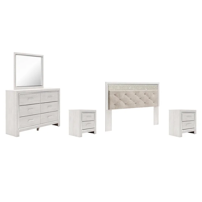 Altyra King Panel Headboard Bed with Mirrored Dresser and 2 Nightstands