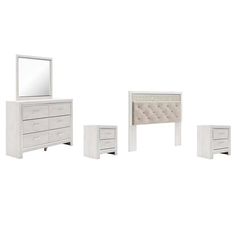Altyra Queen Panel Headboard Bed with Mirrored Dresser and 2 Nightstands
