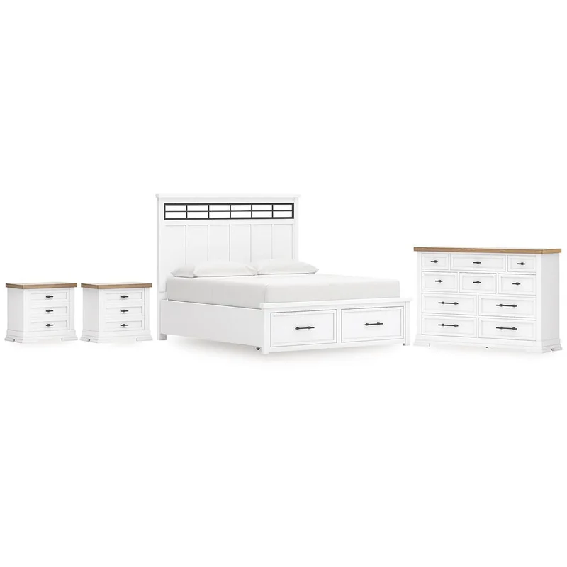 Ashbryn California King Panel Storage Bed with Dresser and 2 Nightstands