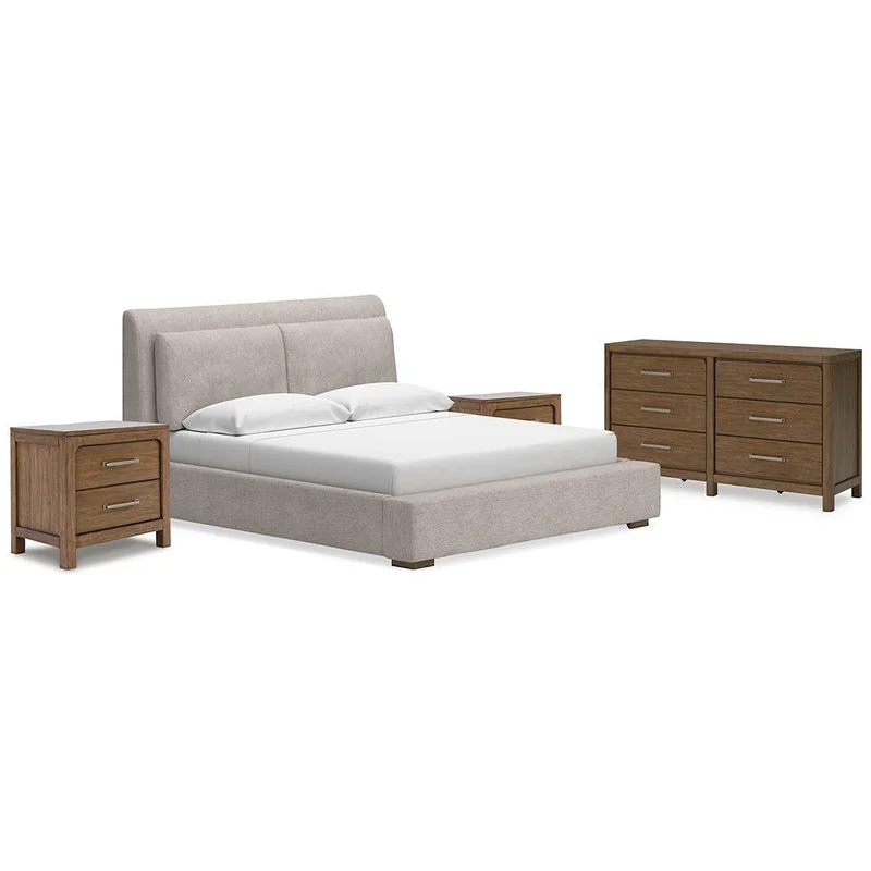 Cabalynn California King Upholstered Bed with Dresser and 2 Nightstands