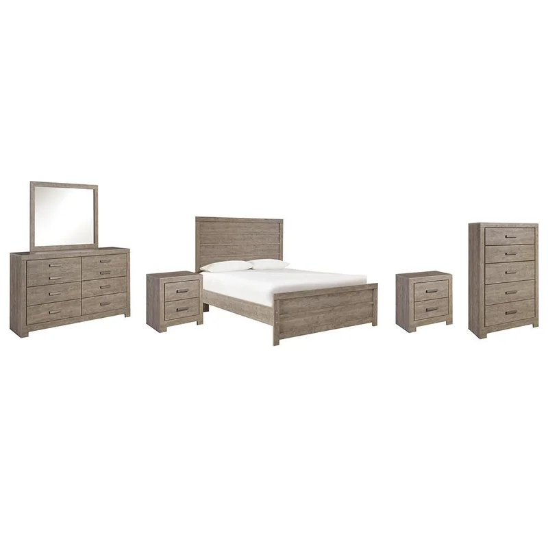 Culverbach Full Panel Bed with Mirrored Dresser Chest and 2 Nightstands