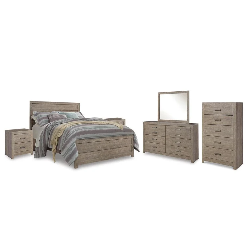 Culverbach Queen Panel Bed with Mirrored Dresser Chest and 2 Nightstands