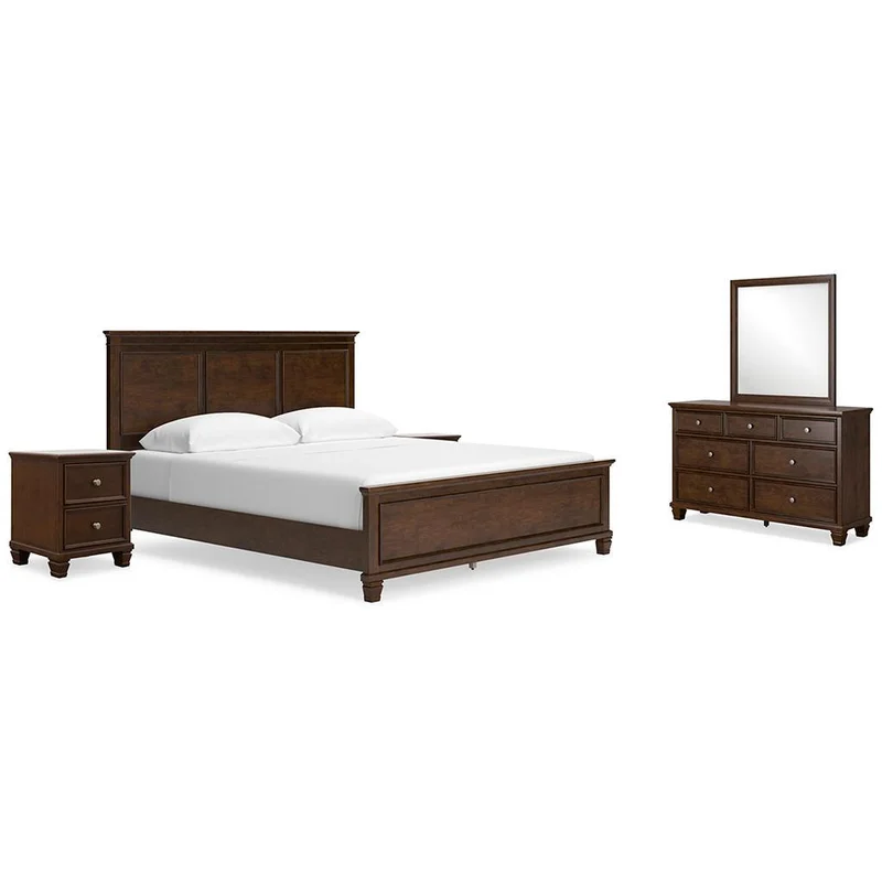 Danabrin California King Panel Bed with Mirrored Dresser and 2 Nightstands
