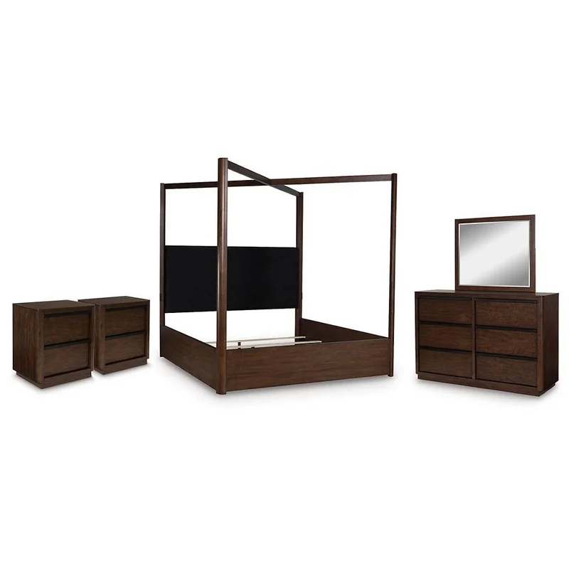 Dilenno California King Canopy Bed with Mirrored Dresser and 2 Nightstands